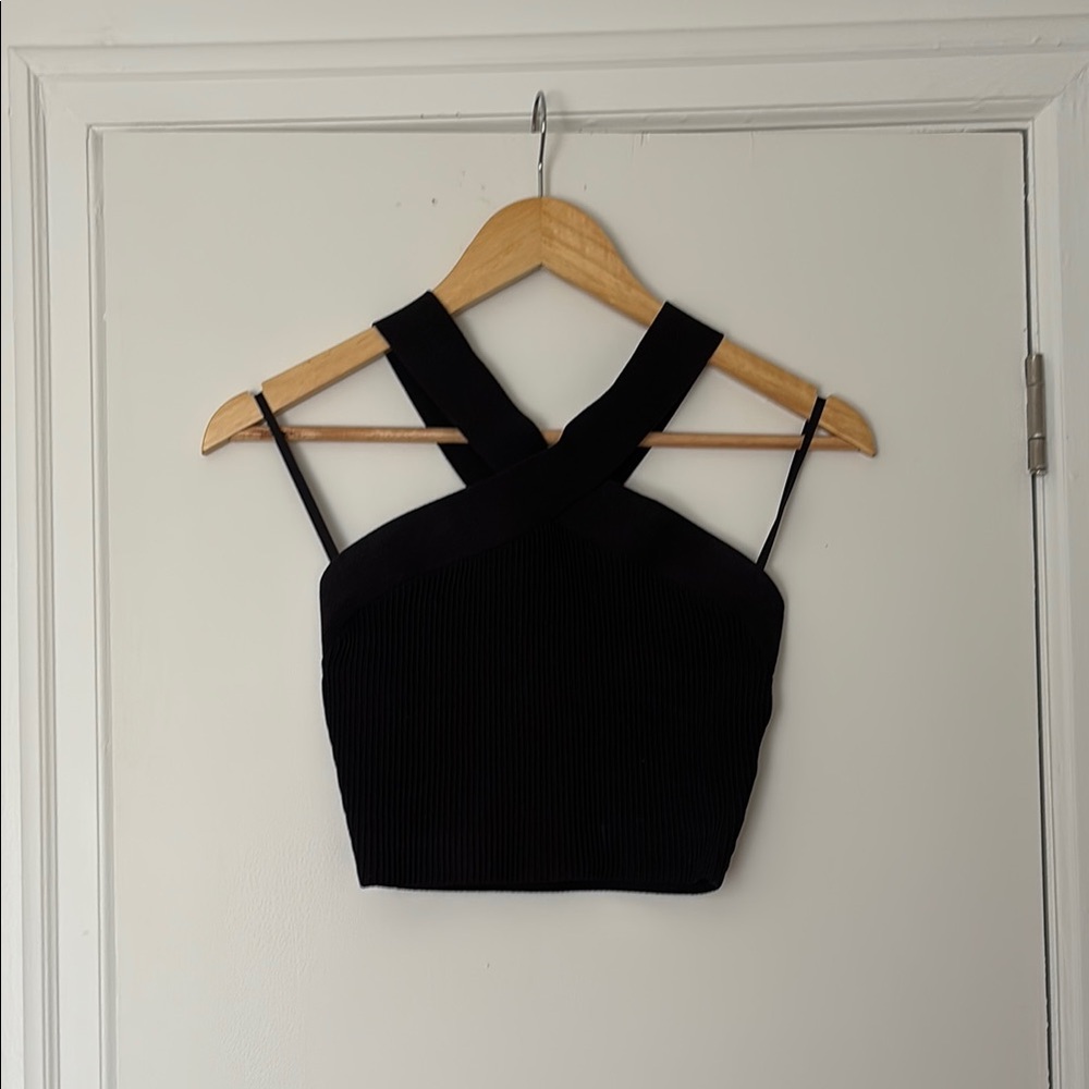 Babaton Black Fitted Crop Tank Top (size small)